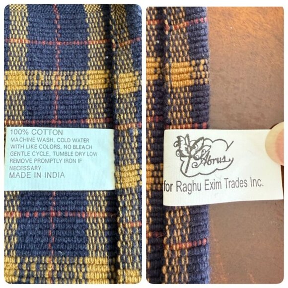 4 Woven Placemats Blue Plaid Beige Fringe 21 x 13 Cotton - Picture 10 of 10